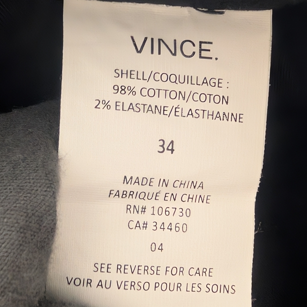 Vince Corduroy Pants 34 Gray Straight Leg M2797-2299 - Picture 3 of 6